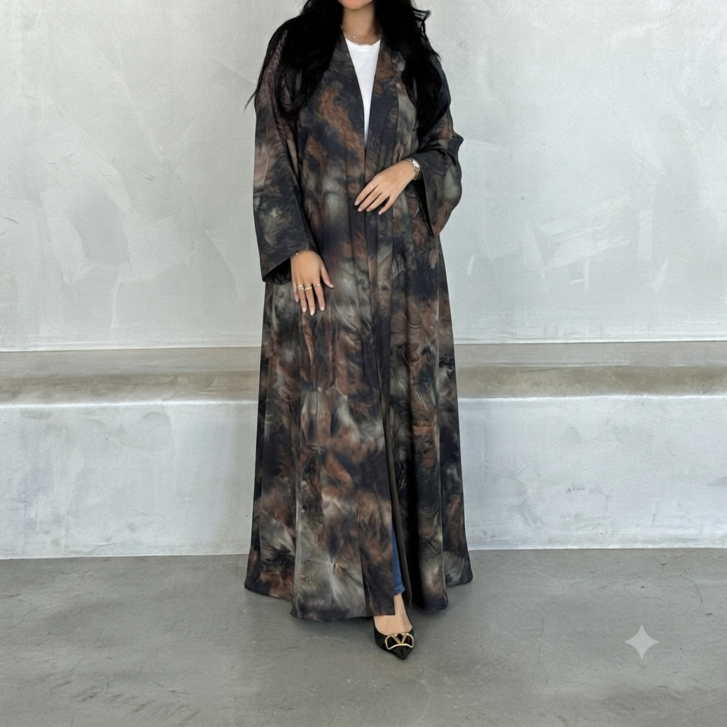 BC148; Dark green tie dye double klosh abaya