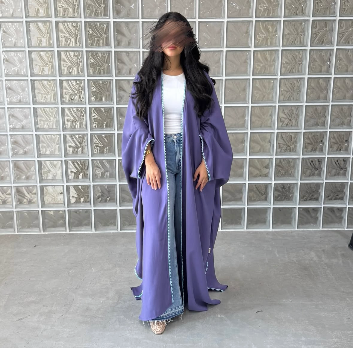 Purple half bisht wide sleeves with mint zeej