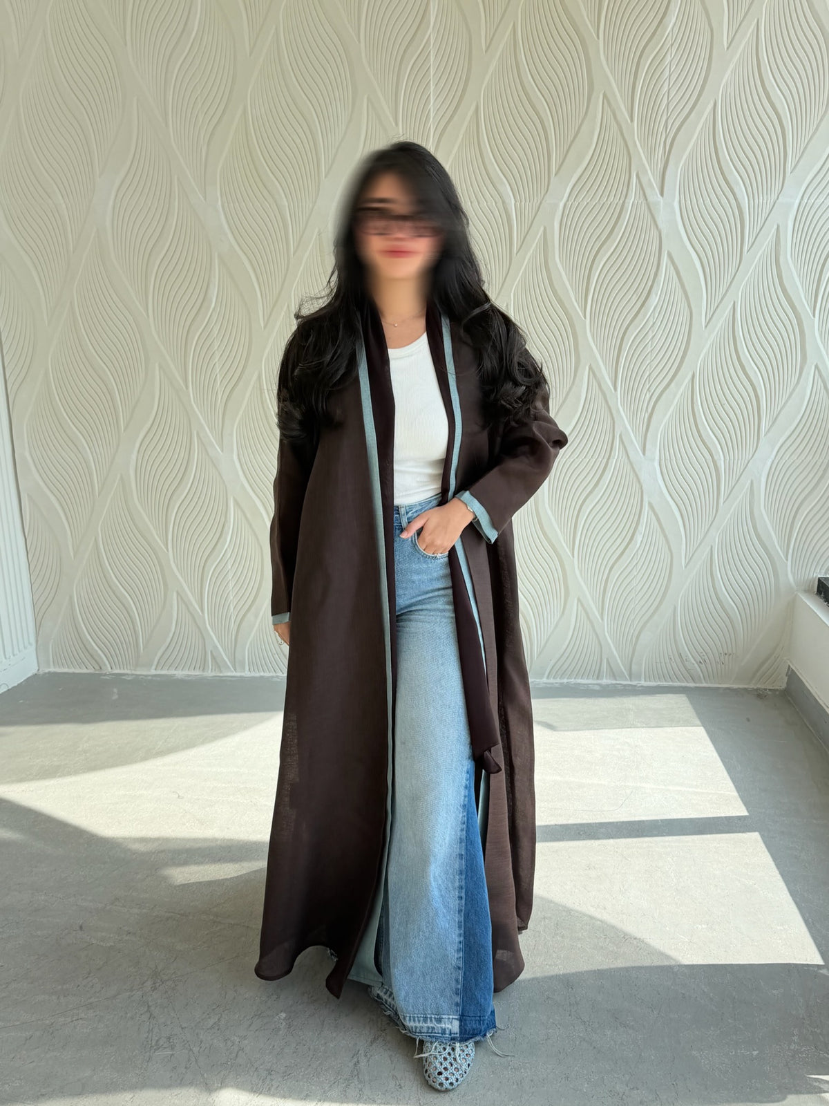 Brown linen with blue details