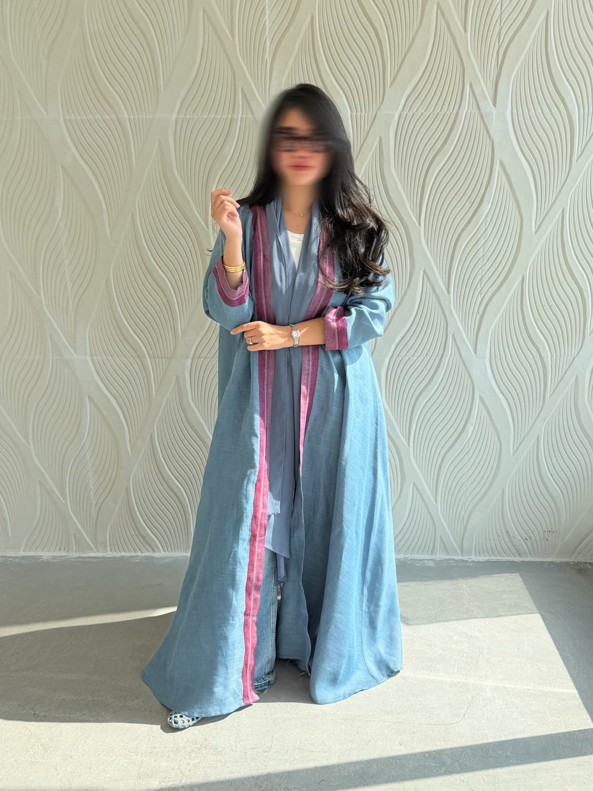 Blue linen with back maroon pattern