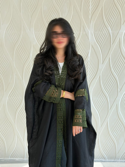 Black linen with crochet details