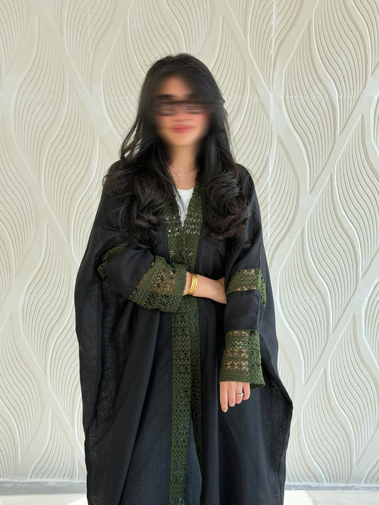 Black linen with crochet details