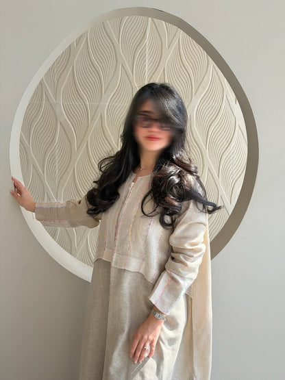Beige linen with bits of color