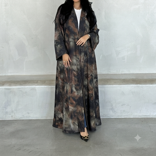 BC148; Dark green tie dye double klosh abaya