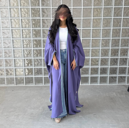 Purple half bisht wide sleeves with mint zeej